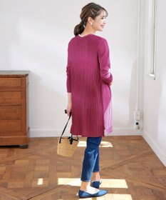 Tiaclasse 【洗える】バックリブプリーツ編みロングカーディガン