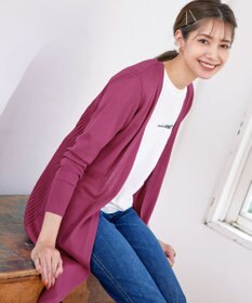 Tiaclasse 【洗える】バックリブプリーツ編みロングカーディガン