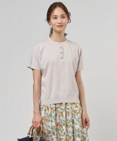 J.PRESS LADIES COOL MINT COTTON POLYESTER ヘンリーネック ニット プルオーバー グレージュ系