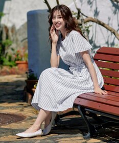 Tiaclasse 【洗える】ストライプアシンメトリーリボンワンピース