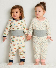 MIKI HOUSE HOT BISCUITS 【80-120cm】 あったかキルト素材 小花柄 腹巻き付き長袖パジャマ