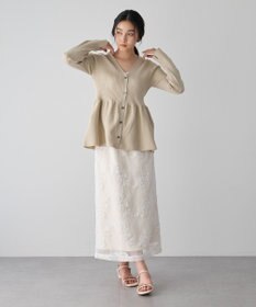 YECCA VECCA フラワー柄刺繍メッシュスカート