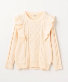 ANY KIDS 肩フリルハートケーブルニット