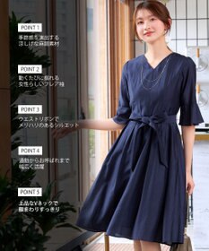 Tiaclasse フレア袖麻調ワンピース