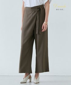 BEIGE， 【洗える】CAROLE / リネンライクラップワイドパンツ Mocha