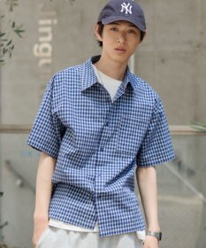 WEGO クロップドSSマイクロチェックシャツ