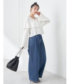 earth music&ecology フリル切替えショートブラウス