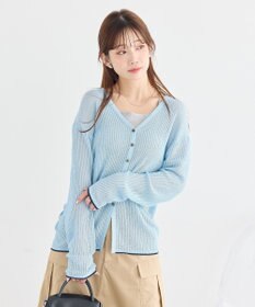 earth music&ecology バイカラーハリヌキカーディガン