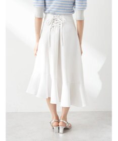 earth music&ecology アシメペプラムフレアバックレースミディ丈スカート