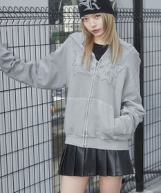 WEGO 【ユニセックス着用ITEM】ピグメントダメージアップリケZIPパーカー