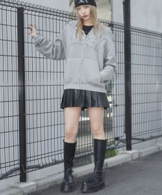 WEGO 【ユニセックス着用ITEM】ピグメントダメージアップリケZIPパーカー