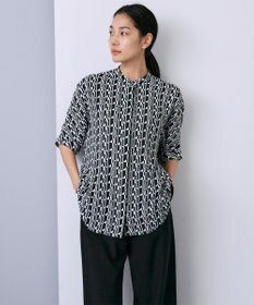 ICB L 【人気のため新色追加・接触冷感・UVケア・速乾・洗える】BackSatinAmunzen 5分袖バンドカラーブラウス