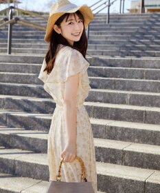 Tiaclasse 【小倉優子さん着用・洗える】フレアスリーブ柄ワンピース