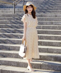 Tiaclasse 【小倉優子さん着用・洗える】フレアスリーブ柄ワンピース