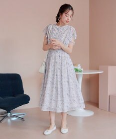 Tiaclasse 【小倉優子さん着用・洗える】フレアスリーブ柄ワンピース