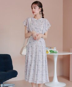 Tiaclasse 【小倉優子さん着用・洗える】フレアスリーブ柄ワンピース