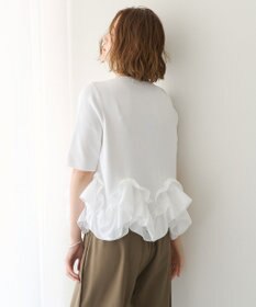 YECCA VECCA パール釦ラッフル5分袖カーディガン