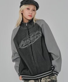 WEGO 【ユニセックス着用ITEM/MLサイズ展開】ラグラングラフィックニットブルゾン