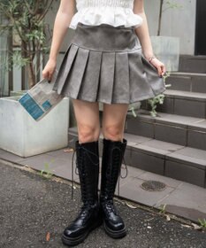 WEGO ヴィンテージライクFレザープリーツスカパン