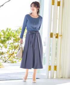 Tiaclasse 【洗える】異素材を組み合わせたミモレ丈リブコンビワンピース