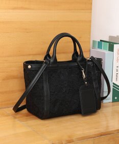 style code 【MERCURYDUO/マーキュリーデュオ】ロゴ巾着&カードケース付 軽量エンブロイダリーレース 2WAYトートバッグ