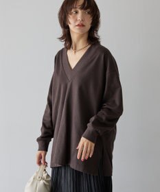 AMERICAN HOLIC Vネックサイドスリットロングスウェットプルオーバー/チュニック