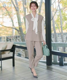 Tiaclasse 【ブラウス&ベスト&パンツ3点セット】リボンタイブラウス＋ベスト付き 3点セットアップ