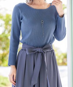 Tiaclasse 【洗える】異素材を組み合わせたミモレ丈リブコンビワンピース