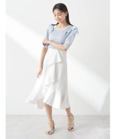 earth music&ecology アシメペプラムフレアバックレースミディ丈スカート