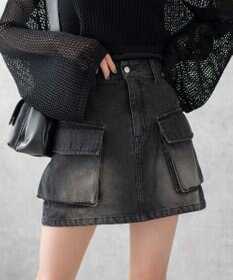 WEGO ヴィンテージウォッシュデニムカーゴミニスカート