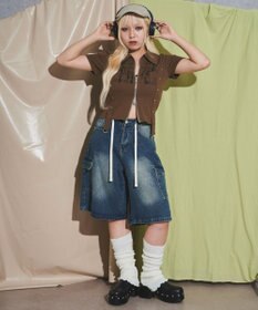 WEGO WジップスタッズクロップドSSトップス