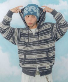 WEGO 【ユニセックス着用ITEM】シャギーボーダーニットパーカー