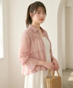 Feroux 【洗える】シャーリング シアーシャツ