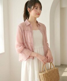 Feroux 【洗える】シャーリング シアーシャツ