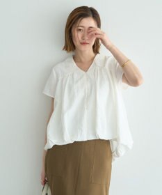 YECCA VECCA 刺繍カラーバルーンヘムブラウス