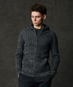 JOSEPH ABBOUD 【サスティナブル/日本紡績/ストレッチ】ラフィーコットンケーブル ニットパーカー グレー系