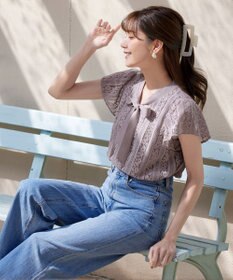 Tiaclasse 【洗える】幅広く活躍が期待できるボウタイレースブラウス
