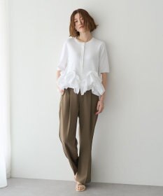 YECCA VECCA パール釦ラッフル5分袖カーディガン