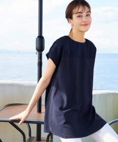 Tiaclasse L 【洗える】シアーコンビチュニックブラウス