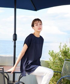 Tiaclasse L 【洗える】シアーコンビチュニックブラウス