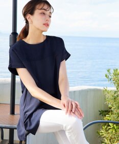 Tiaclasse L 【洗える】シアーコンビチュニックブラウス