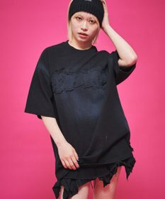 WEGO 【ユニセックス着用ITEM】ダメージアップリケグラフィックT（SS）