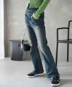 WEGO ハイウエストストレッチフレアデニムパンツ