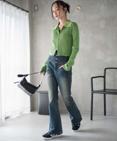 WEGO ハイウエストストレッチフレアデニムパンツ