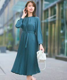 ANY SIS 【洗える】ノーブルプリーツ ワンピース ピーコックグリーン
