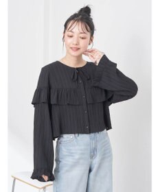 earth music&ecology フリル切替えショートブラウス