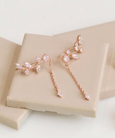 Phoebe 〈シリーズ累計販売10000点突破！〉2wayフラワリービジューピアス&イヤリング　ローズゴールド