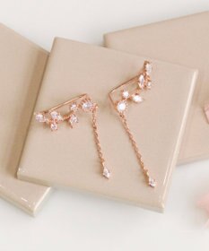 Phoebe 〈シリーズ累計販売10000点突破！〉2wayフラワリービジューピアス&イヤリング　ローズゴールド