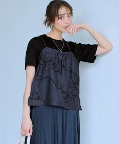 23区 シアーエンブロイダリー キャミソール コンビ Tシャツ ブラック系