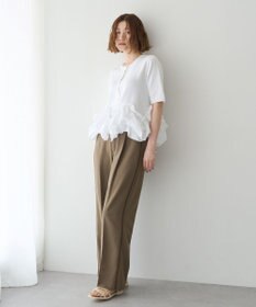 YECCA VECCA パール釦ラッフル5分袖カーディガン